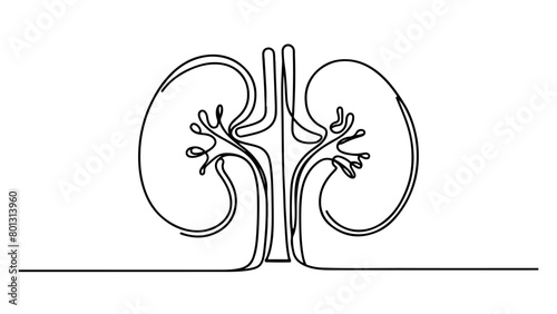 continuous line drawing of human kidneys 