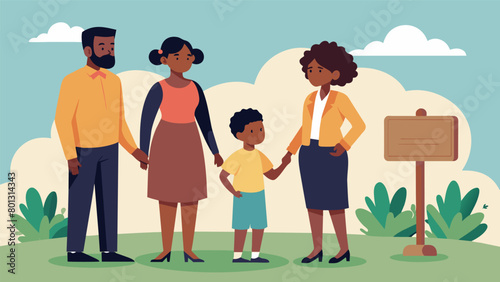 With tears in their eyes a family stands hand in hand at the dedication of a new historical marker honoring the spot where their ancestors took their. Vector illustration