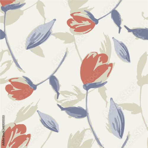 Big flowers pattern, upscale floral pattern. graphical textures floral, trendy colors pattern , flowers background with leaves. vector illustration.