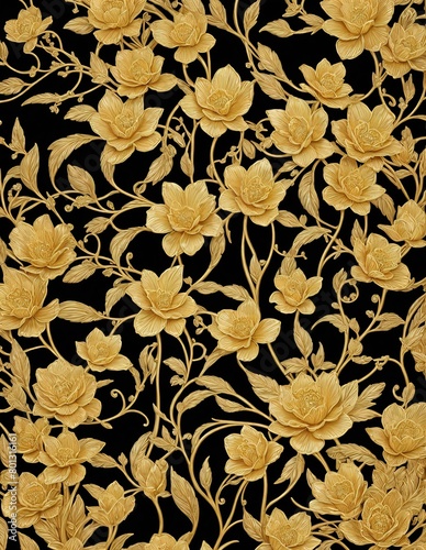 pattern, seamless, wallpaper, floral, flower, vintage, design, vector, ornament, decoration, illustration, leaf, texture, damask, art, gold, fabric, decor, nature, textile, ornate, retro, style, backd photo