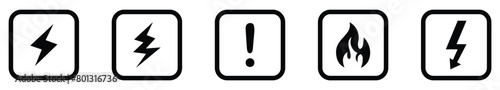 Danger, warning sign line art icons. caution symbol. toxic, skull, poison, high voltage, lightning, caution, warning, danger, flammable signs, vector illustration