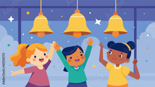 The clinking of tiny bells echoes throughout the room as children proudly show off their completed freedom bell crafts.. Vector illustration