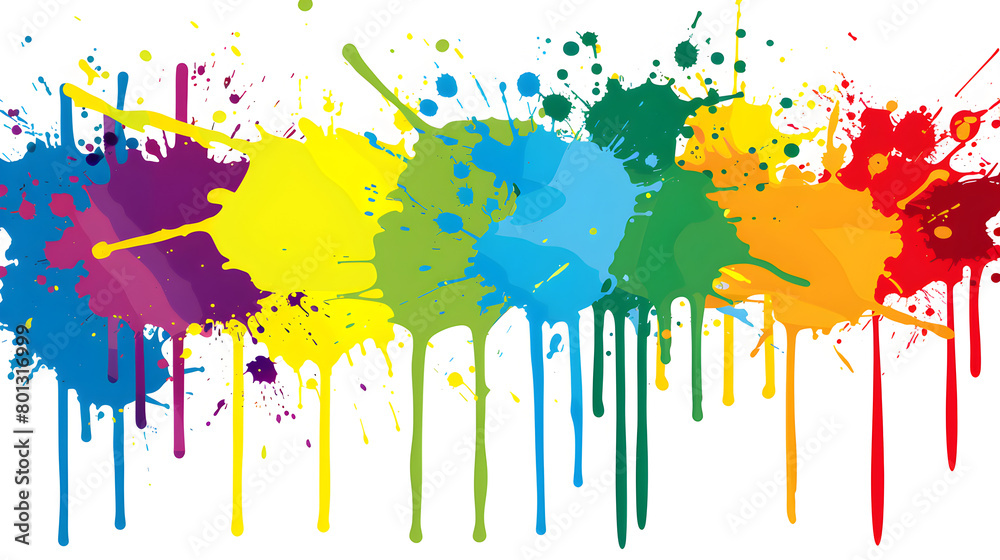 Fototapeta premium A colorful painting with splatters of paint that creates a rainbow effect. The painting is abstract and has a vibrant, energetic feel to it . Generative AI