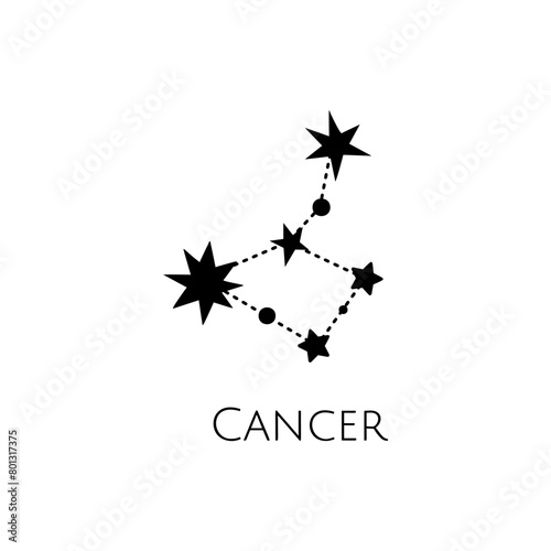 Constellation of Cancer. Vector illustration. Black and white stars. Line art tattoo  Spirituality  magic