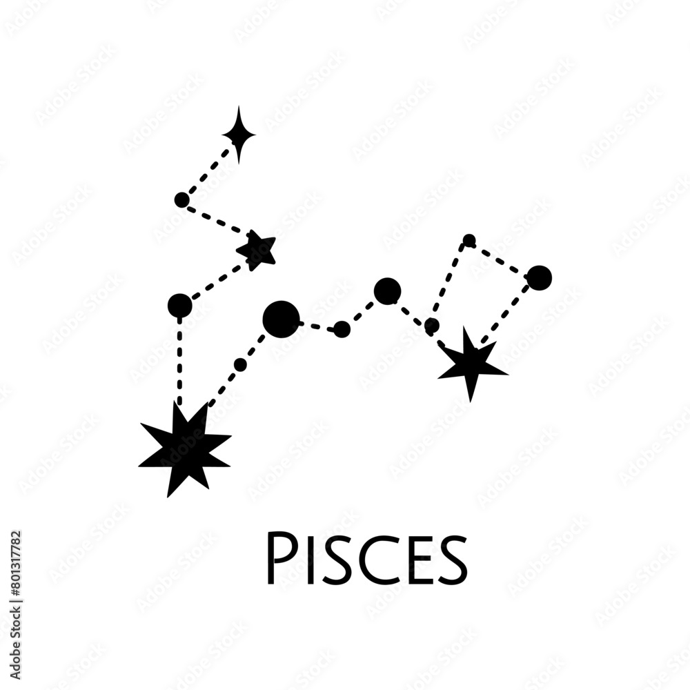 Fototapeta premium Constellation of Pisces. Vector illustration. Black and white stars. Line art tattoo, Spirituality, magic