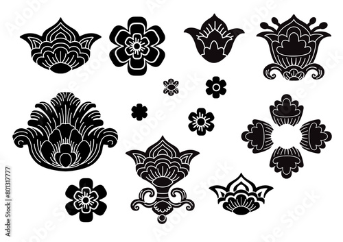 Decorative set of silhouette flowers vector illustration