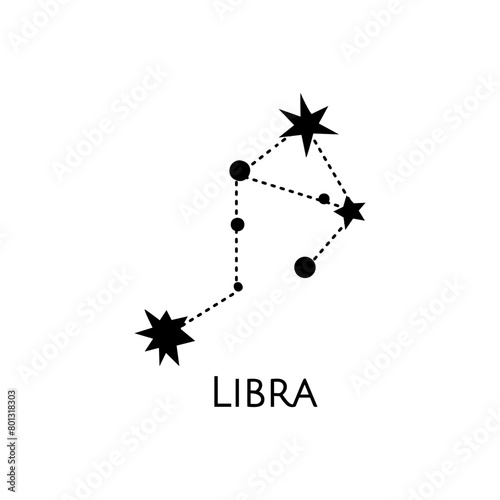 Constellation of Libra. Vector illustration. Zodiac sign. Black and white stars. Line art tattoo  Spirituality  magic
