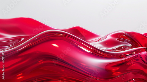 A bold wave of crimson red, rendered with a soft gradient and a clear, glass-like texture that vibrates with intensity and passion, captured in photo