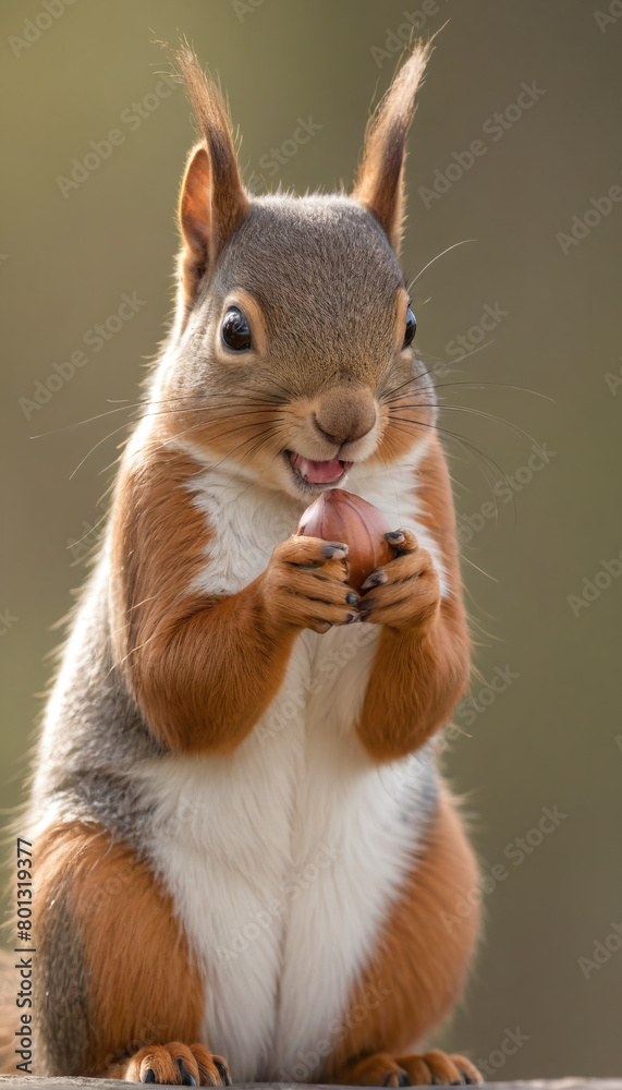 Obraz premium Squirrel Eating Nut on Tree Branch