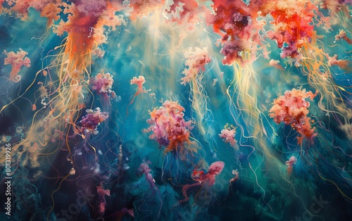 Vibrant Sea Nettles Pulsating Gracefully Through the Water photo
