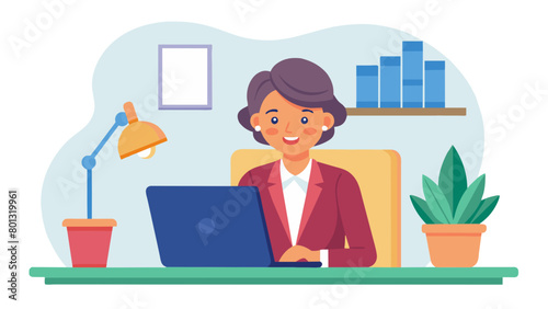Busy middle aged business woman using laptop working in office. Mature businesswoman entrepreneur at work, modern flat design, simple vector illustration, isolated, white background