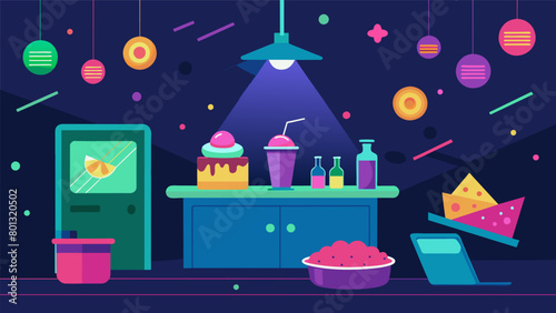 Students can explore different tastes and textures through a wide range of snacks and drinks available in the sensory rooms designated sensory kitchen. Vector illustration