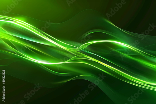 A neon green wave, bright and lively, sweeps across a dark green background, highlighting vitality and energy.