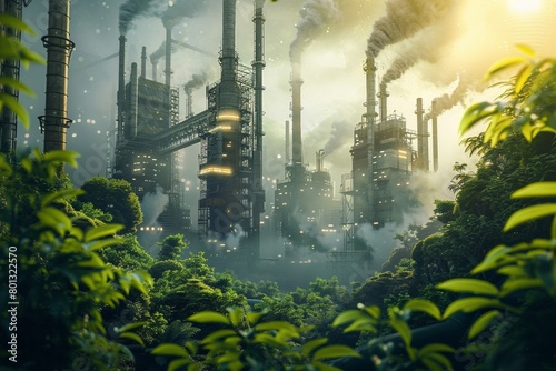 Industrial Factory in Lush Green Jungle