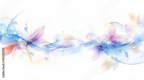 Digital art depicting water waves and intertwined leaves in pastel colors  symbolizing calm and renewal