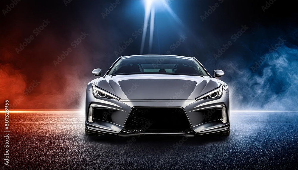 Luxury expensive car parked on dark background. Sport and modern luxury design gray Luxury expensive car parked on dark background. Sport and modern luxury design gray