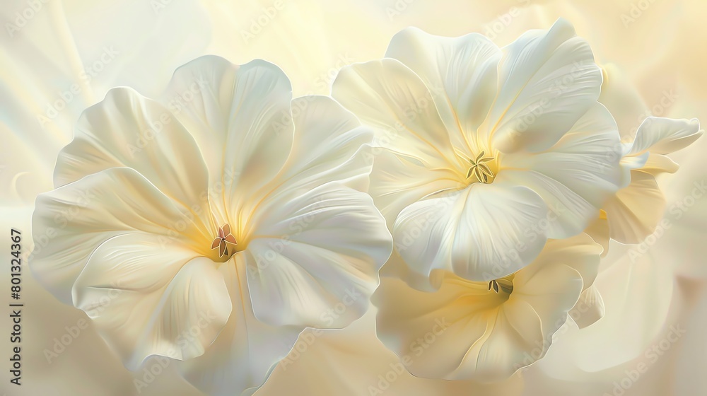 Delicate primrose petals, elegant cream background, botanical art magazine cover, soft morning light effect, close frontal view