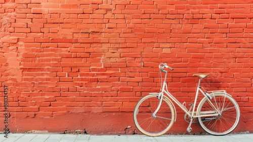bicycle leaning against red brick wall with copy space, vintage color tone. world bicycle day background concept. © Otseira