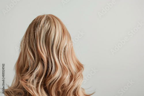 A blonde wig with brown tones, featuring curly and wavy textures, elegantly displayed on a wig stand against a plain white background. This real hair wig showcases the quality and versatility