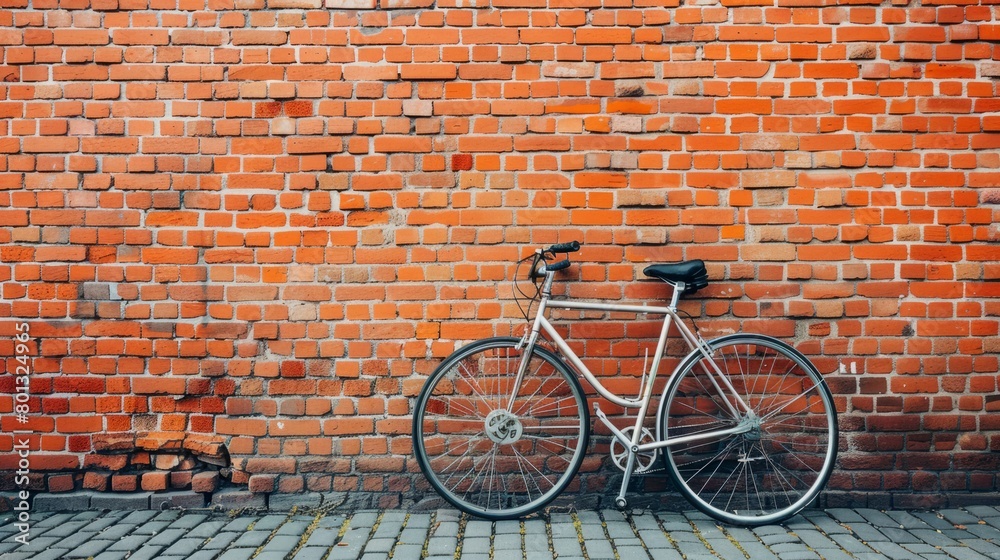 bicycle leaning against red brick wall with copy space, vintage color tone. world bicycle day background concept. bicycle leaning against red brick wall with copy space, vintage color tone. world bicycle day background concept.