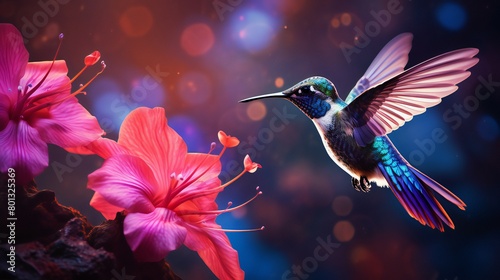 Hummingbird in blue Violet Sabrewing soaring photo