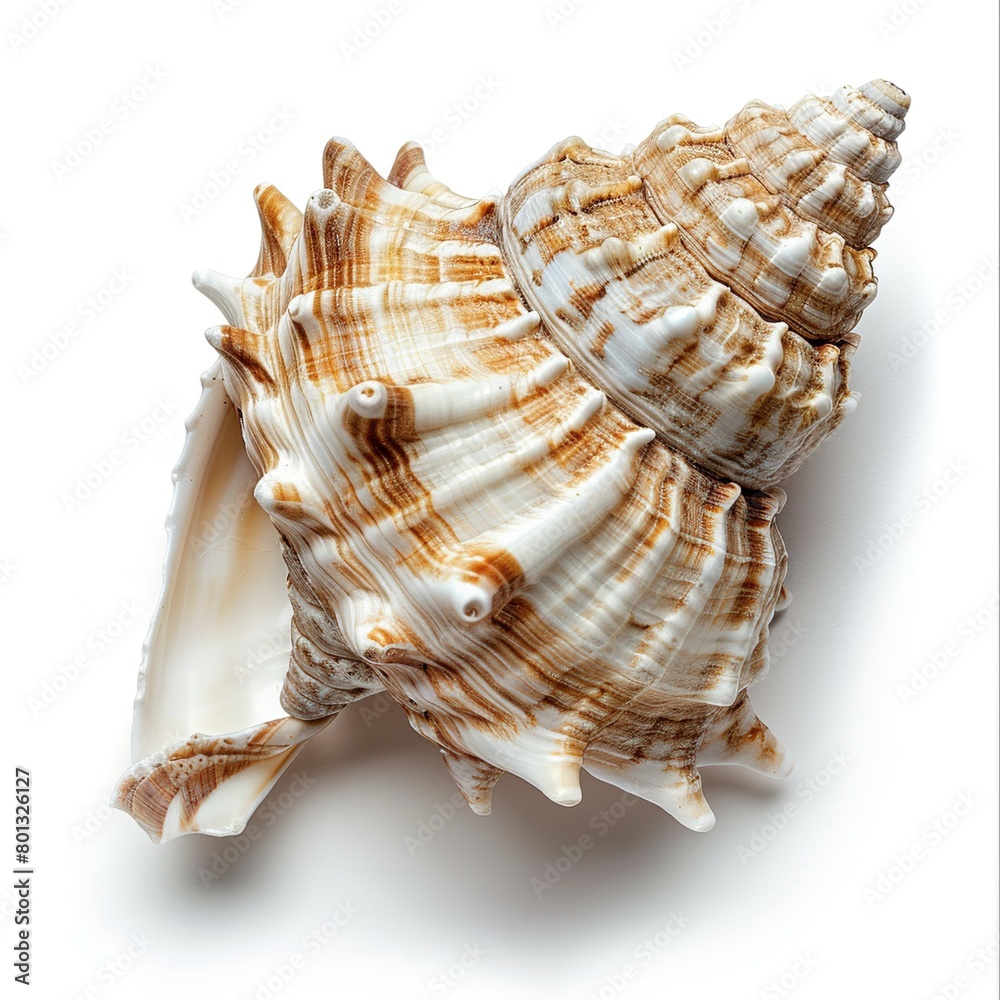 A highly detailed photograph of an elegant seashell isolated on a white background A highly detailed photograph of an elegant seashell isolated on a white background