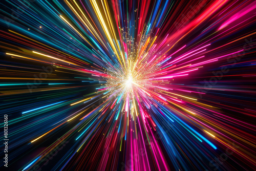 Vibrant Light Explosion with Colorful Streaks in Motion