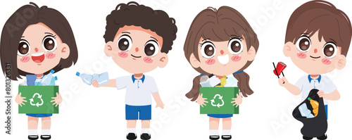 Children collect rubbish for recycling, Illustration of Kids Segregating Trash, recycling trash, Save the World , Boy and girl recycling, Kids Segregating Trash, children and recycling.