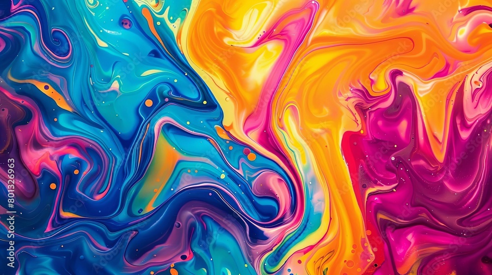 a colorful abstract painting featuring a red, yellow, green, blue, and purple color scheme the pain