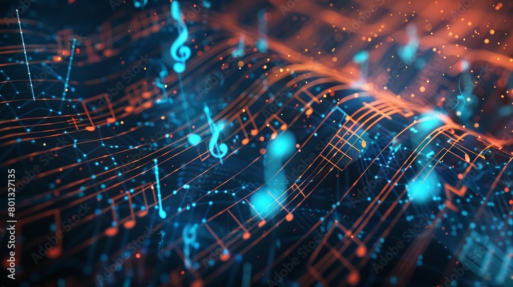closeupA dynamic wireframe mesh composition of musical notes and sound waves, capturing the energy and flow of music ,Sound-Engineer closeupA dynamic wireframe mesh composition of musical notes and sound waves, capturing the energy and flow of music ,Sound-Engineer