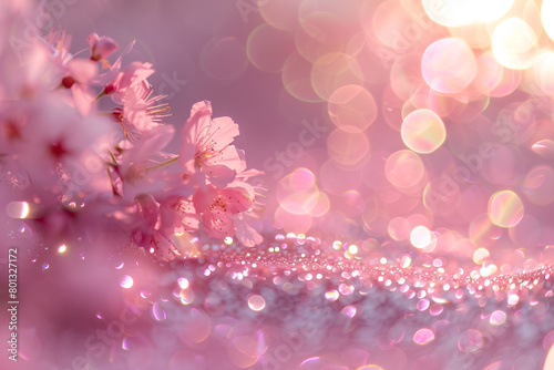 Cherry Blossom Pink Glitter Defocused Abstract Twinkly Lights Background, shimmering blurred lights in soft cherry blossom tones.