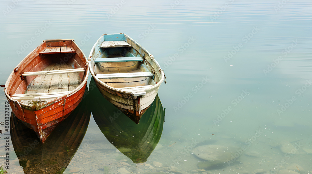 An old lake with two rowing boats An old lake with two rowing boats