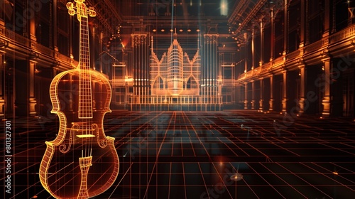 closeupA hauntingly beautiful wireframe mesh depiction of a musical graveyard, showcasing forgotten instruments and the evolution of music  ,Music photo