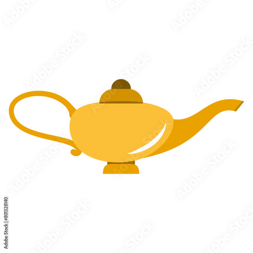 Gold magic lamp vector icon. Genie ancient fantasy lamp illustration. Old gold treasure isolated illustration.
