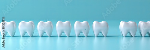 White clenched teeth in a line on a vivid background. notion of oral hygiene and medical care photo