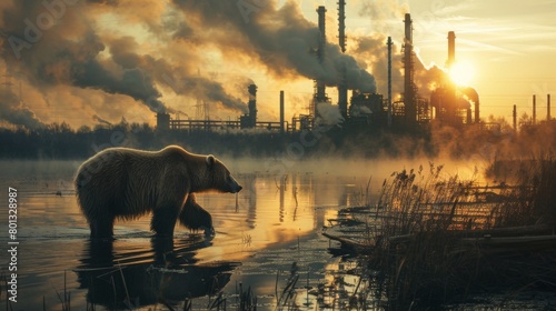 A real photo shot showcasing environmental protection measures implemented by petrochemical companies, such as wildlife habitats restoration and emissions reduction initiatives. photo