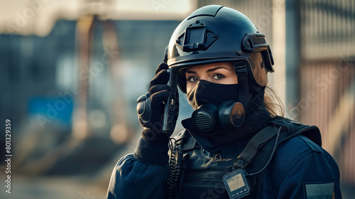 Masked Female Soldier with Tactical Gear 