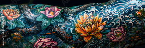 Intricate Nature-Themed Neo-Traditional Tattoo Style Showcased in Vibrant Colors photo