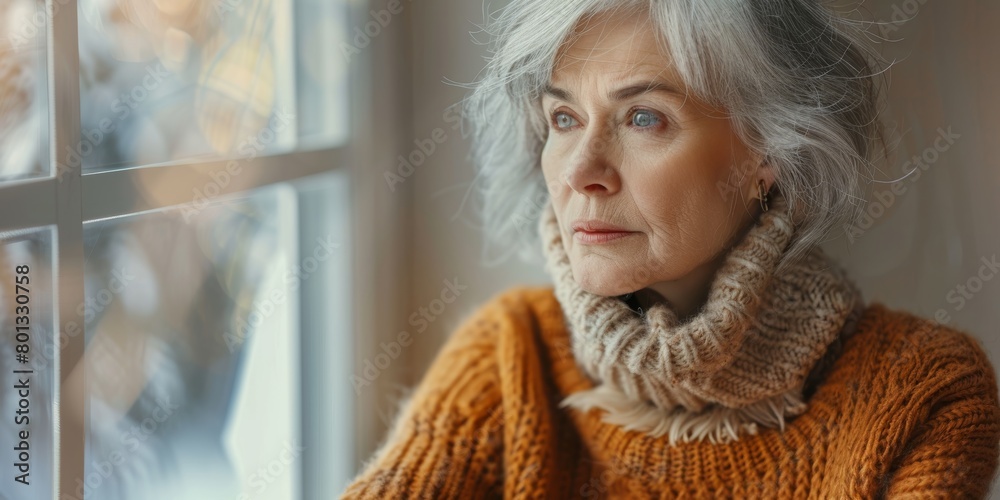 A sad, thoughtful, older woman at a home window for morning views, ideas, or serenity. A depressed, contemplative, aged person with hope in a house during retirement and vision for old age. A sad, thoughtful, older woman at a home window for morning views, ideas, or serenity. A depressed, contemplative, aged person with hope in a house during retirement and vision for old age.