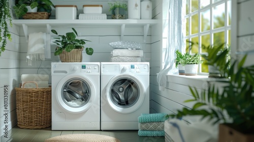 Laundry Oasis: Washer and Dryer Duo in Cozy Space photo