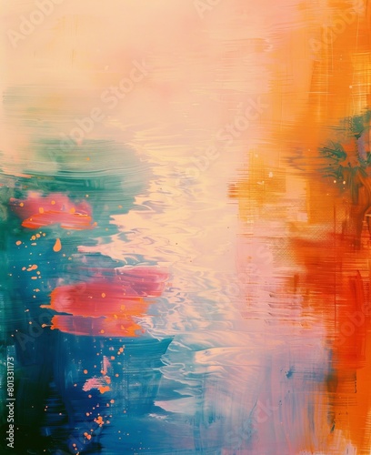 Colorful abstract painting with a blue, green, pink and orange color palette. photo