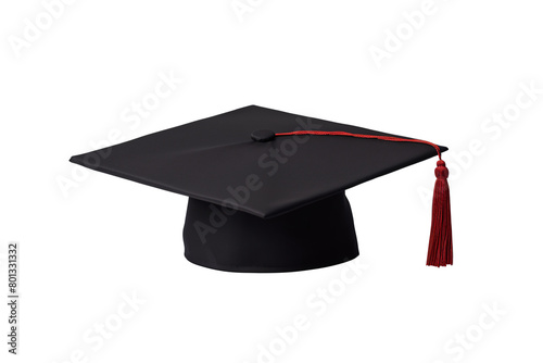 a black graduation cap with a red tassel