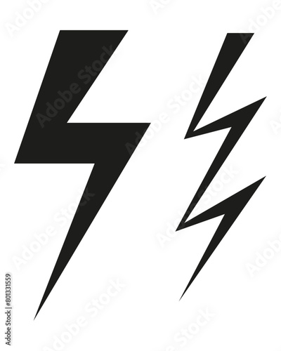two black lightning icons, white background, vector illustration