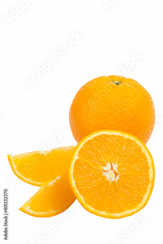 Orange with cut and slice in half and isolated on white background.