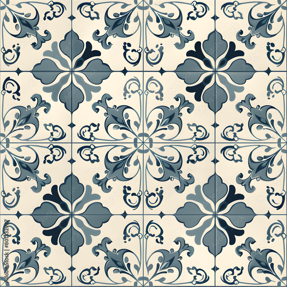 Fototapeta premium A graphic wallpaper pattern for floor tiles or walls.