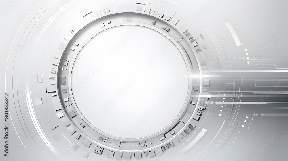 Grey white Abstract technology background with various technology elements Hi-tech communication concept innovation background Circle empty space for your text