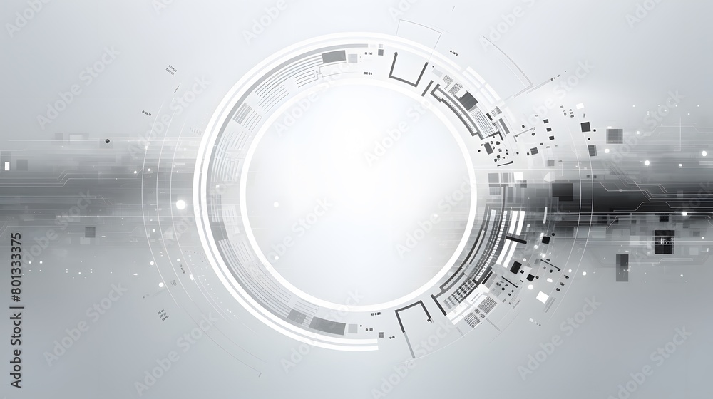 Grey white Abstract technology background with various technology elements Hi-tech communication concept innovation background Circle empty space for your text