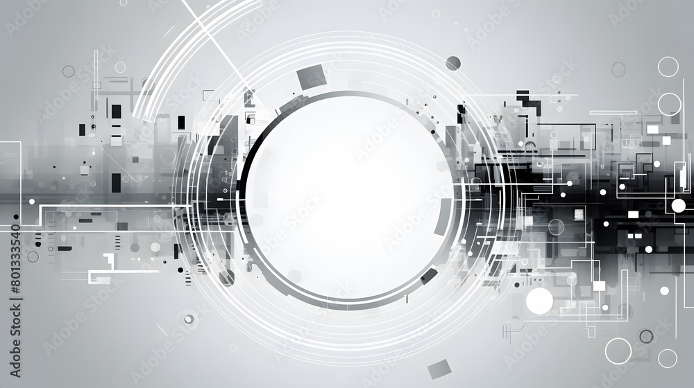 Obraz premium Grey white Abstract technology background with various technology elements Hi-tech communication concept innovation background Circle empty space for your text