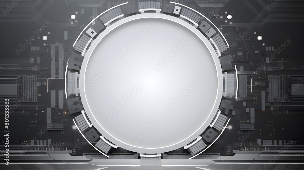 Obraz premium Grey white Abstract technology background with various technology elements Hi-tech communication concept innovation background Circle empty space for your text