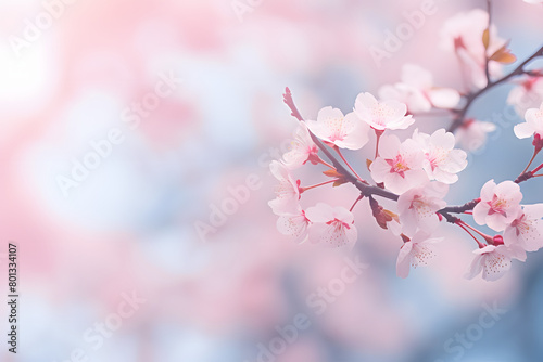 Gentle cherry blossom branches in spring; shallow depth of field, macro photography that captures the delicate pink blossoms Generative Ai,